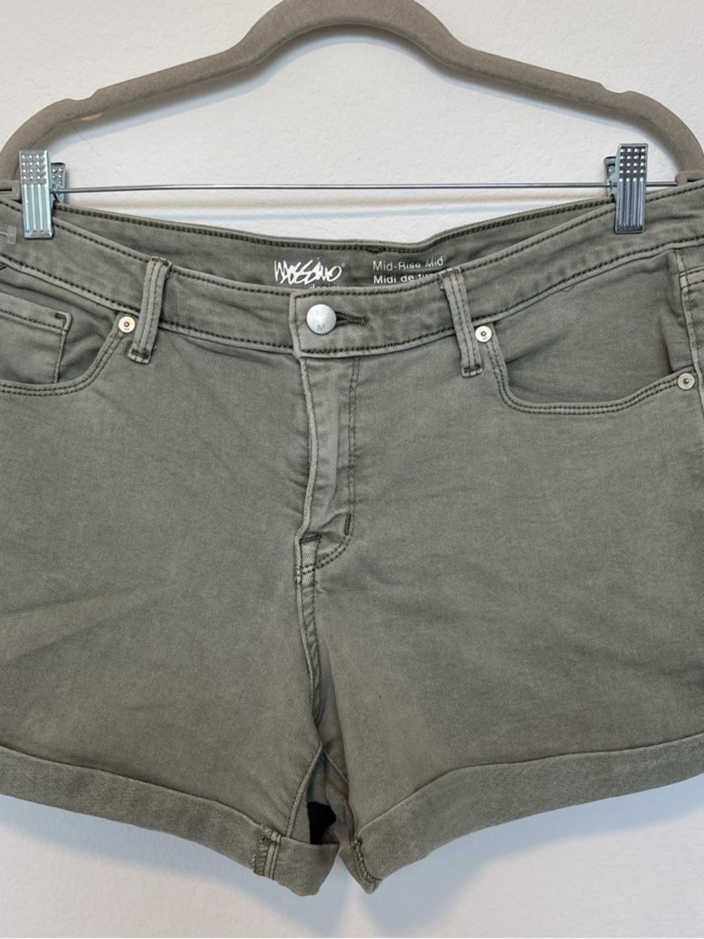 Waxes Mid-Rise Olive Green Denim Jean Shorts